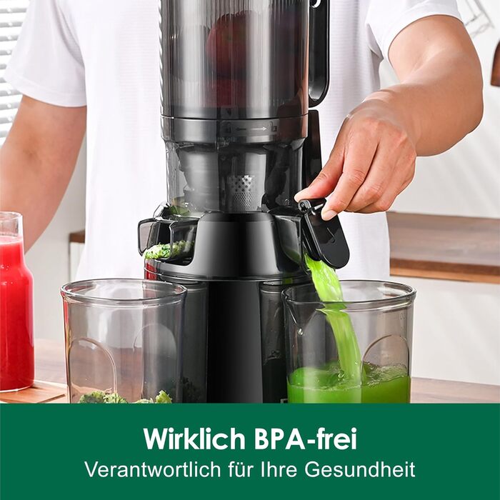 Fretta Slow Juicer with 135mm Opening, Juicer for Vegetables and Fruit Test Winner, 250W Breastfeeding Juicer with Cold Press, Easy Cleaning & Powerful Motor, BPA-Free (Black, 1.8L) 1.8L Black