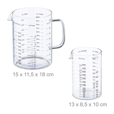 Relaxdays 2-Piece Glass Measuring Cup Set