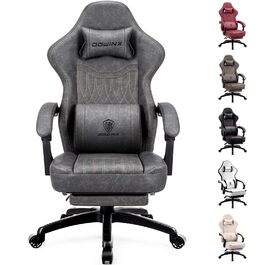 Ігровий крісло Dowinx з підголівником та масажем попереку, ергономічний геймерський крісло з підніжкою, офісне крісло з PU шкіри (Сірий)
