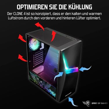 Корпус для ПК Spirit of Gamer Clone 4 RGB з прозорою стінкою з загартованого скла. Підтримує ATX/mATX/ITX. В комплекті 2 вентилятори 120 мм.