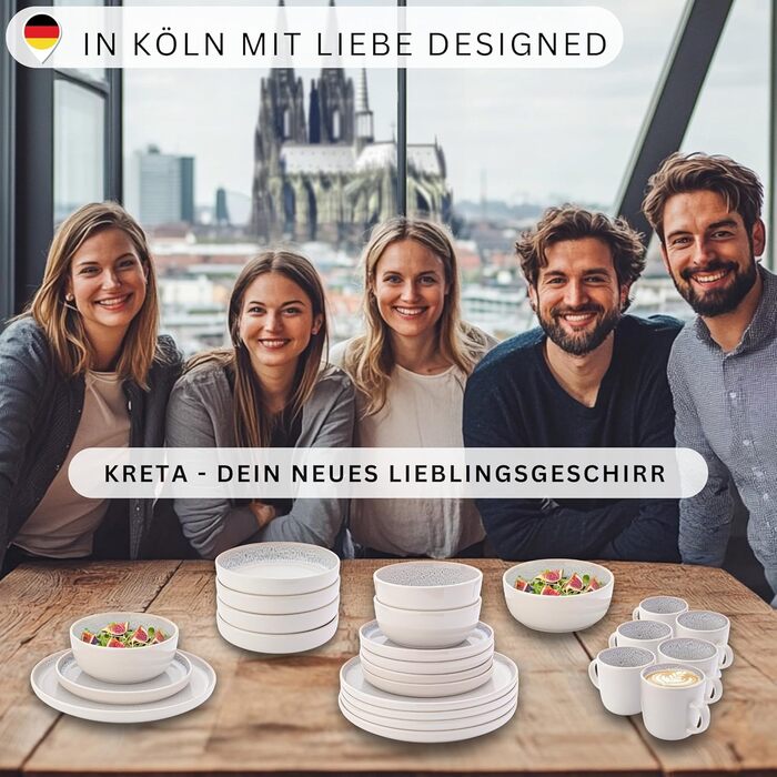 Набір посуду SÄNGER Kreta 24 частини, 6 осіб, керамічний посуд, блакитний з кремовим, VALUE COLLECTION