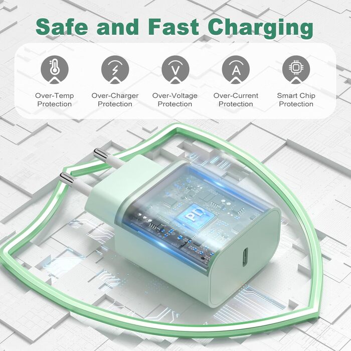 Зарядний пристрій 20W USB-C з кабелем Lightning для iPhone 14/13/12/11/X/XR/XS/Mini/SE, 2 шт. - Рожевий + Зелений