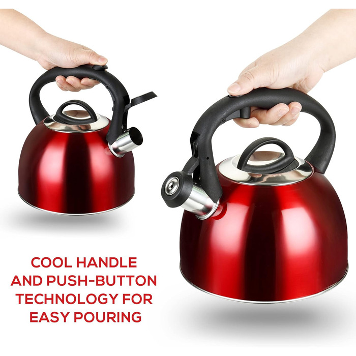 Чайник-свисток 2,5 л з нержавіючої сталі для Induktion, Gas, з свистком, чайник, кип'ятильник, кип'ятильник (червоний)