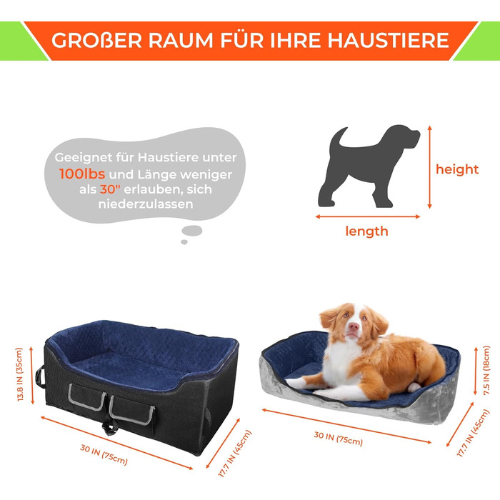 Stable Multi-Pet Car Seat with Safety Belt - Elevated Dog Basket for Medium Dogs, Washable & Reinforced - Royal Blue, Large