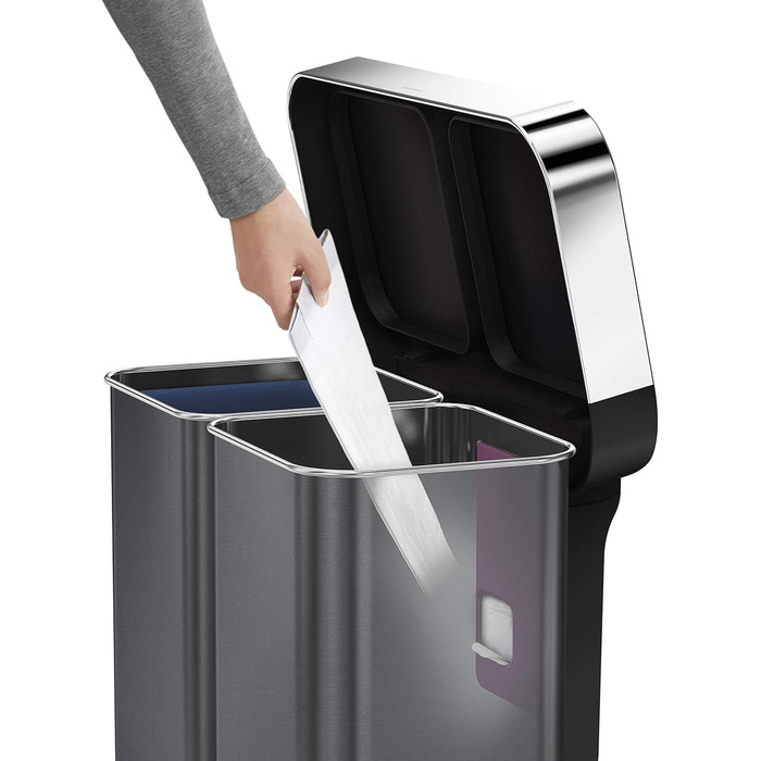 Сміттєвий бак Simplehuman CW2080 45 л з педальним механізмом та відділенням для пакетів, кухонний, з полірованої нержавіючої сталі та сірого пластику
