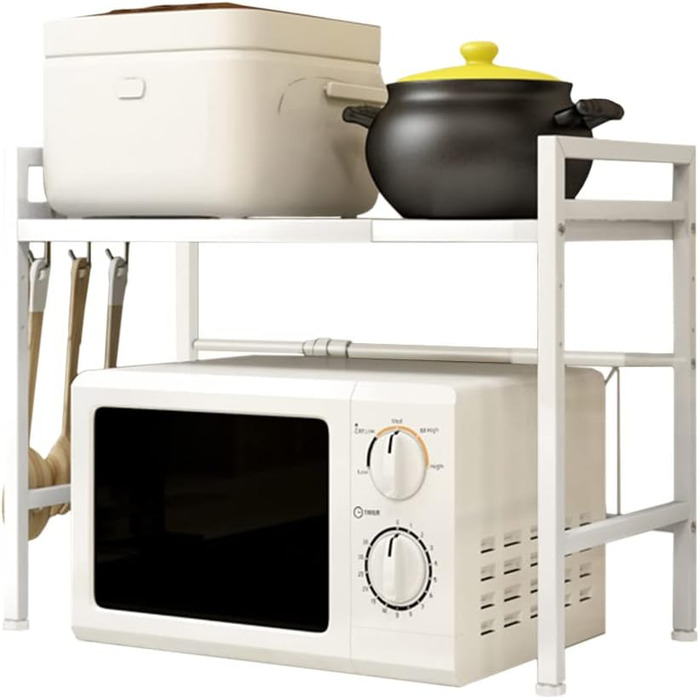 Adjustable Microwave Rice Cooker Stand Holder Kitchen Countertop Storage Organizer Shelf Freestanding Expandable Spice Rack (1 Tier, White)