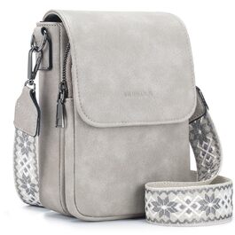 Сумка-органайзер на шию MUIIKOLA з RFID-захистом для смартфонів, веганська шкіра, сіро-бежевий колір