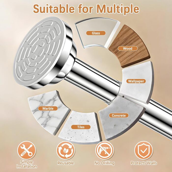 Штанга для душу без свердління, штанга для душу з нержавіючої сталі, стійка до іржі та ковзання, телескопічна висувна штанга 80-250см, для ванної кімнати, вікна, кухні, шафи