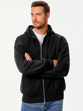 Світшот JMIERR чоловічий з капюшоном, чорний, XL. Теплий, з кишенями, на блискавці, з довгими рукавами. Матеріал: бавовна.