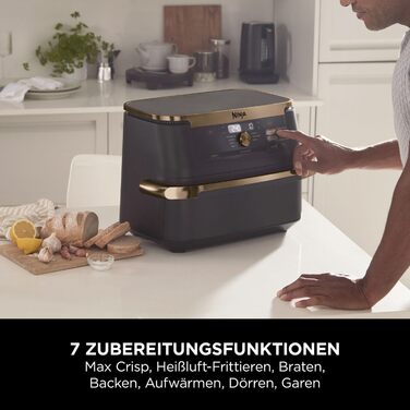 Ninja Foodi FlexDrawer Dual Zone Air Fryer - 7-in-1 with Removable Divider, Non-Stick Coating, Dishwasher Safe Basket, Black & Copper, AF500EUCP