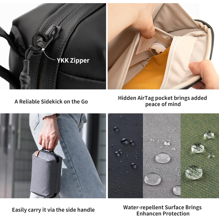PGYTECH Pouch Tech Electronic Organizer Bag, Waterproof Cable Bag, Multifunctional Travel Bag for Action Cameras such as Insta360 X4, Cables, Charger, Battery, Power Bank, SD Card Accessories, Black