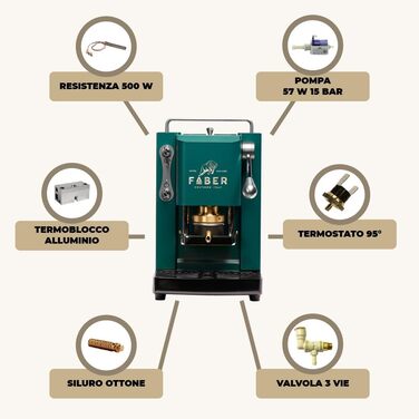 Кавова машина FABER Pro Mini Deluxe для ESE-подів 44 мм, хром, латунний прес, British Green