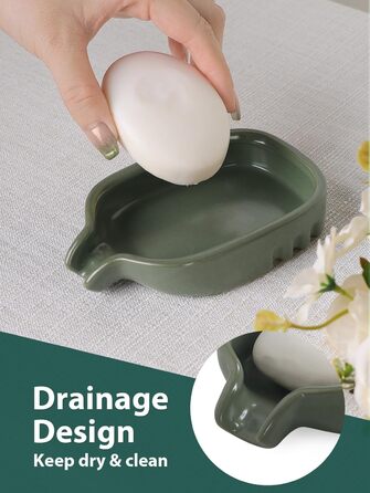 Керамічна миска для мила BosilunLife з отвором для стоку води – неслизька підставка для мила, квадратна, сучасна та мінімалістична, для ванної кімнати, душу, кухні, умивальника (Сірий, Зелений)