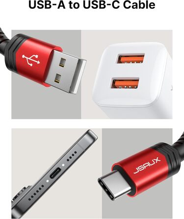Кабель USB-C JSAUX 3.1A (2 шт. 2м), швидка зарядка, нейлон, сумісний з Samsung Galaxy, iPhone, CarPlay, PS5