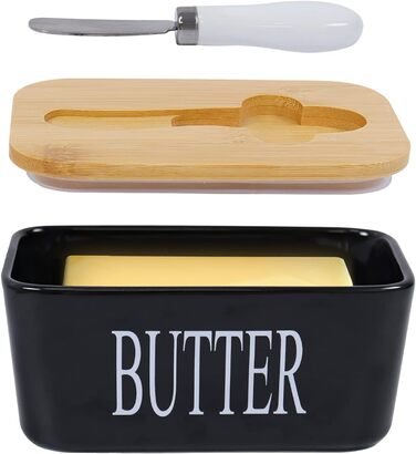 Porcelain butter dish with lid, airtight silicone butter keeper for butter, nuts, cheese, plus butter spreader.