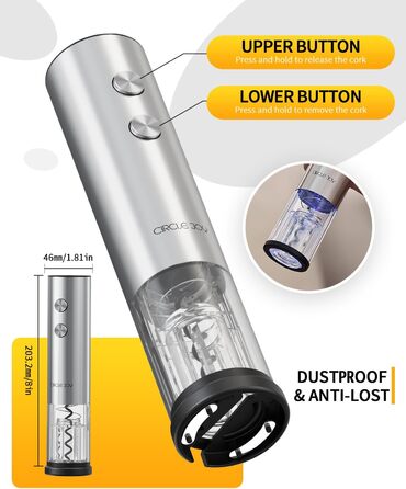 Електричний відкривачка вин CIRCLE JOY 6-в-1 з зарядною станцією, комплект з нержавіючої сталі, з обрізачем фольги, аератором та 2 вакуумними закривачами