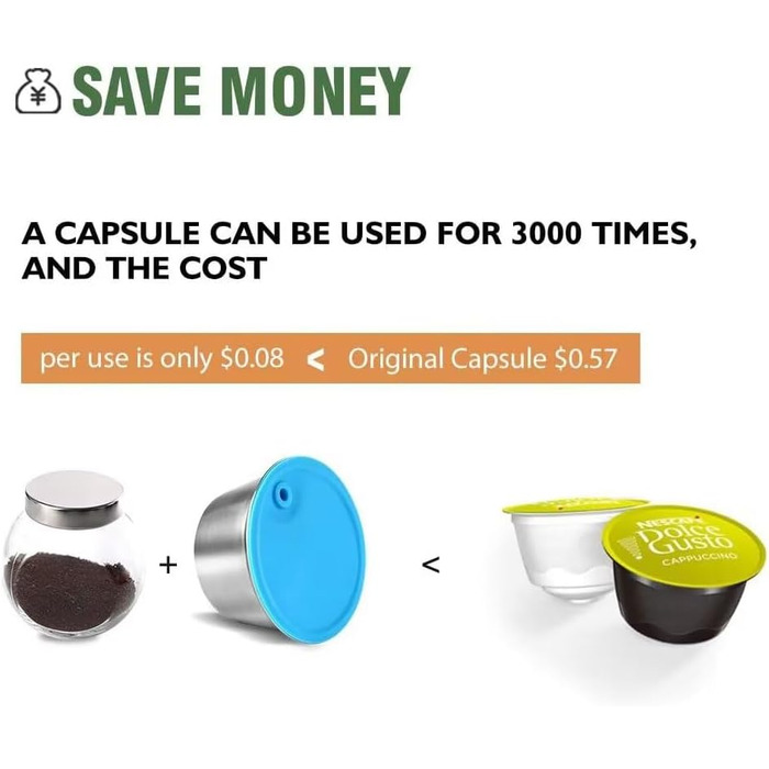 Cafilas багаторазова кавова капсула для Dolce Gusto, нержавіюча сталь, з ложкою, щіточкою та темпером