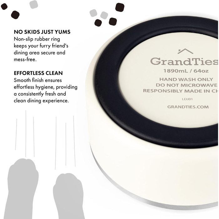 Нержавійна миска для собак та котів GrandTies з гравіюванням, велика (1890 мл), BPA-free, ізольована, для дому та вулиці