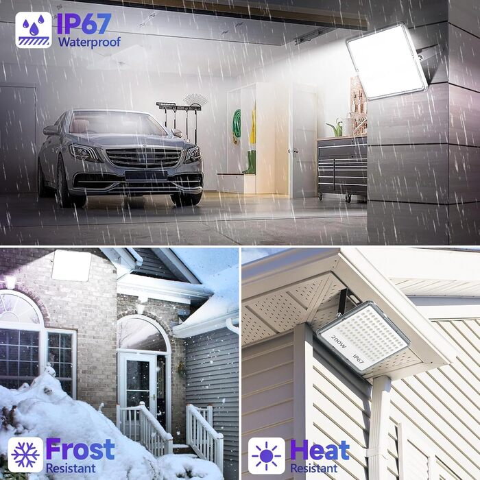LED Floodlight Outdoor 300W, Outdoor Floodlight 30000LM, Waterproof LED Outdoor Floodlight IP67, 7000K Cold White Super Bright Outdoor Spotlights for Warehouse, Garden, Garage, Yard, Factory, Parking Lot (200W-2PC)