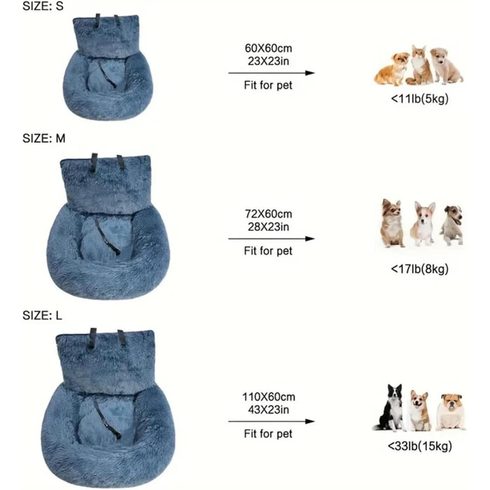 Автокрісло для собак, лежанка для собак у машину, м'яке автокрісло для собак з ременем безпеки, переноска для тварин, авто лежанка для собак, автокрісло для маленьких, середніх та великих собак, сірий колір, розмір M