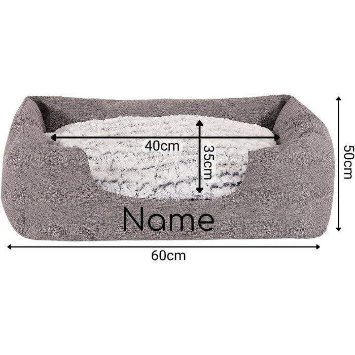 Lionto Dog Cuddle Bed with Fluffy Reversible Cushion, Cozy Pet Bed in a Marbled Design with Deep Entry for Dogs & Cats of All Sizes, 80x60 cm, Soft Dog Bed, (Grey, L 60 x W 50 x H 22 cm (with name imprint))