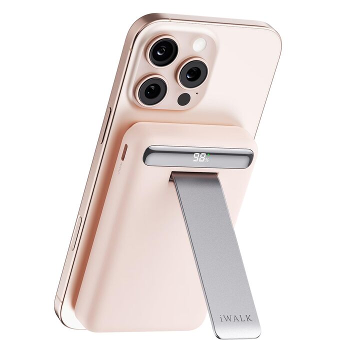 Магнітний бездротовий павербанк iWALK Magnetic 15W 10000mAh, Qi2 сертифікований, з LED-дисплеєм та підставкою, швидка зарядка для iPhone 16/15/14/13/12 Pro Max/Plus/Mini, Рожевий