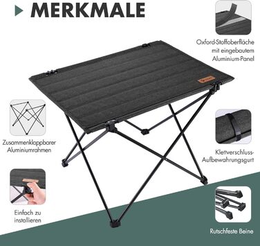 Стіл для кемпінгу VILLEY складний, з алюмінію та Оксфордської тканини, 25 кг, з сумкою, для відпочинку на природі, кухні та риболовлі, чорний