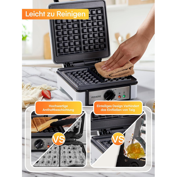 Електричний вафельниця FOHERE 2 шт. | 1200 Вт | Вафельниця, гриль для сендвічів, тостер | Антипригарне покриття