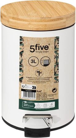 Сміттєвий відерце 5five Naturéo з бамбуковою кришкою, 3 л, біле