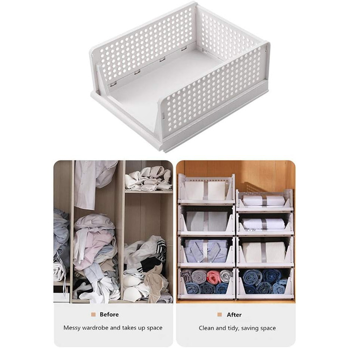 Ygapuzi 2 Pack Stackable Clothes Storage Basket Organizer Drawer Cabinet Shelf Divider Separator Desktop Container for Closet Wardrobe Kitchen Bathroom Office (White - 2Pack)