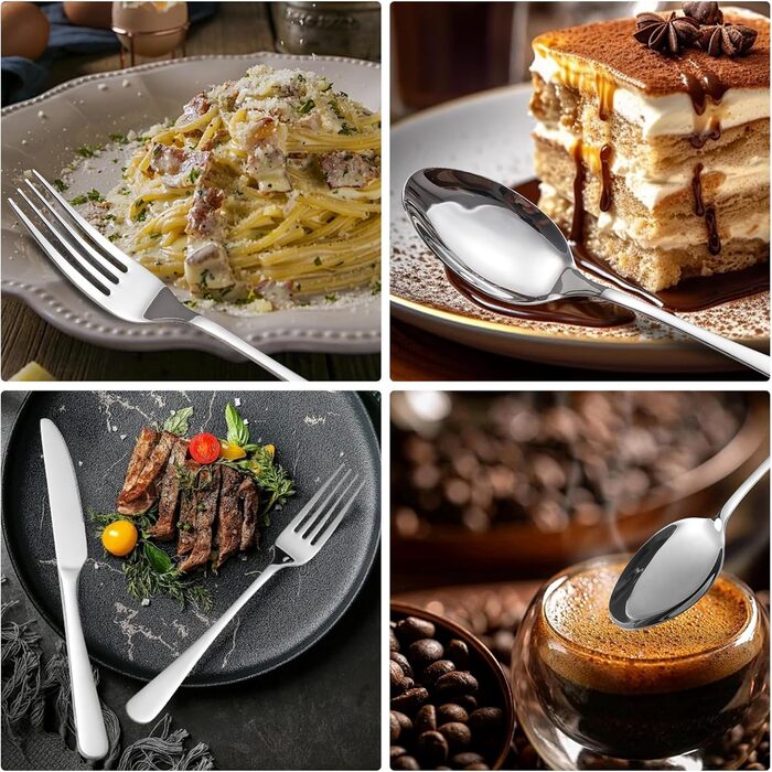LAZAHOME Cutlery Set, Stainless Steel Mirror Polished, 60-Piece Cutlery Set for 12 People, Dining Cutlery Set with Knife, Fork, and Spoon for Family/Party/Hotel/Restaurant, Silver Table Cutlery, Dishwasher Safe, 60 Pieces