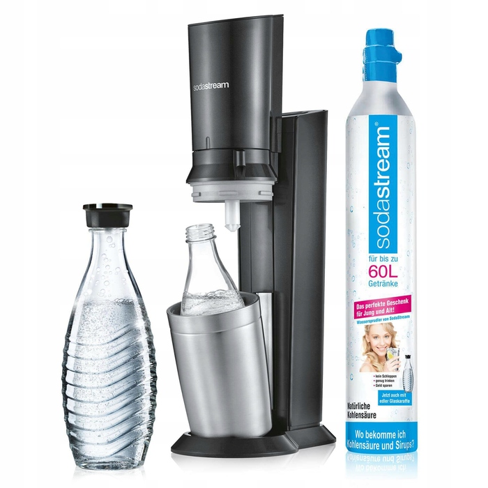 Сифон для води SodaStream Crystal 2.0, скляний графин + балон CO2, чорний