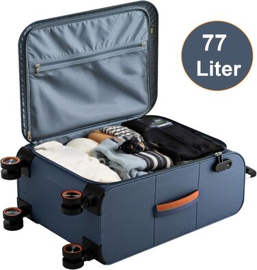 Чемодан великий 78x48x30 см Troey - тканинний дорожній чемодан з 4 відділеннями та кишенькою, ручна поклажа, 109 літрів, синій