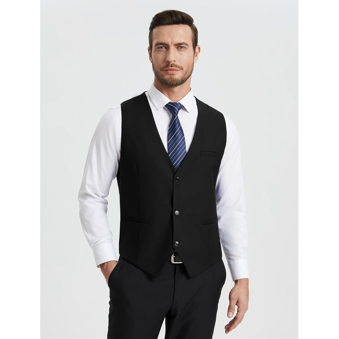 Жилет чоловічий HISDERN для весілля, елегантний, slim fit, класичний, однотонний, для наречених, смокінг, з кишенями, 3 ґудзики, S-4XL, чорний