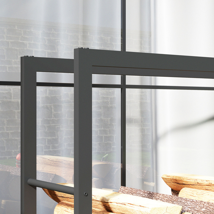 Сховище для дров Outsunny 120 x 32 x 151 см з колесами, металева полиця для дров, чорного кольору | Aosom