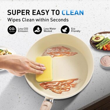 Набір посуду Kitchen Academy 12 предметів: каструлі та сковороди з антипригарним покриттям. Підходить для Induktion, газових та мікрохвильових плит, бежевий