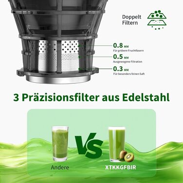 Шнекова соковижималка Entsafter Slow Juicer SJ-065, 400 Вт, XL-завантажувач 152 мм, Titanium Gray