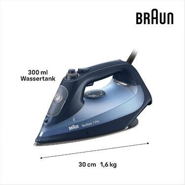 Праска з парою Braun TexStyle 7 Pro SI 7160 BL - Freeglide 3D підошва, вертикальний пар, 3000 Вт, блакитна
