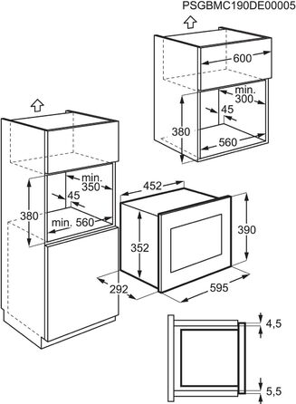 Вбудована мікрохвильова піч Zanussi ZMSN5SX, 17 л, 700 Вт, вбудована, чорний/нержавіюча сталь