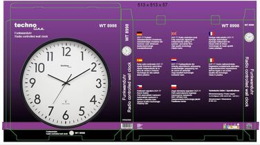 Technoline XXL Radio Wall Clock WT8998, 50 cm, Station Clock, XXL Wall Clock, Black