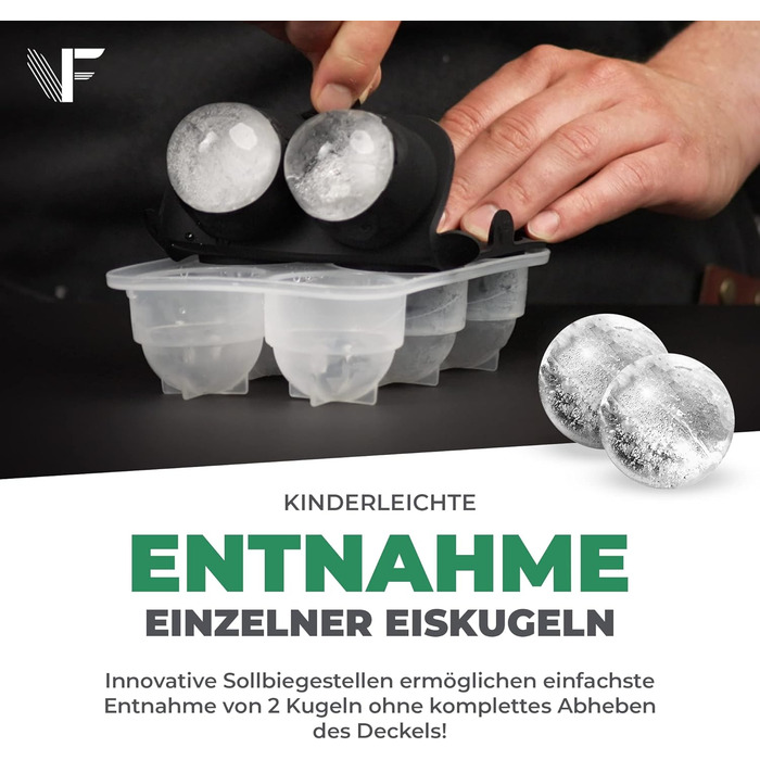 Neighbour's Friend Patented Ice Sphere Mold with XXL Ice Cube Mold - Large Round Silicone Ice Cube Mold for Cocktails, Whisky & Long Drinks - 6x Ice Cubes & 6x Ice Spheres, Dishwasher Safe
