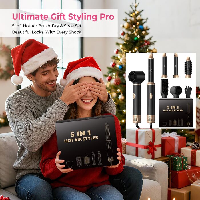Мультистайлер для волосся 5 в 1 Atopskins Air Styler 1000W: фен-щітка, вирівнювач та плойка для сушіння, завивки та гладкого волосся (Darkschwarz)