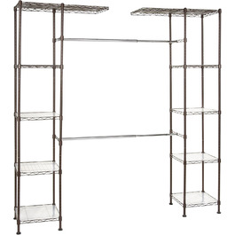 Amazon Basics Extendable Open Wardrobe with 10 Height-Adjustable Shelves - Maximum Weight Capacity 521 kg, 144.8 - 203.2 x 35.6 x 182.9 cm (Bronze)