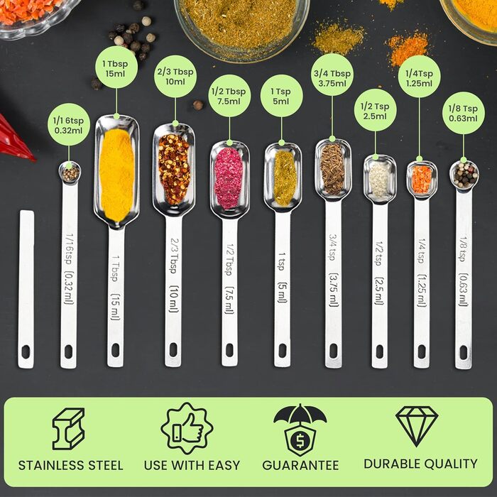 Durable Measuring Spoons, Stainless Steel and Stainless Steel, Measuring Cup Set – 17-Piece Nesting Kitchen Measuring Set with Engraved Markings