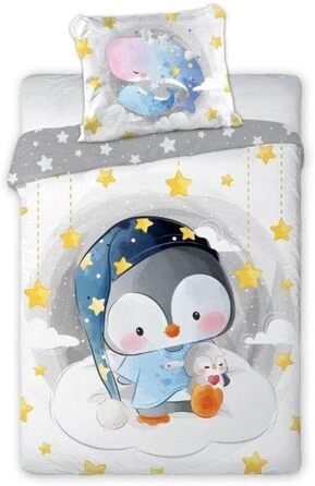 Дитяча постільна білизна CLEAVEN 100x135 см | 100% бавовна, м'яка та дихаюча | Для комфортного сну | Змінний малюнок пінгвіна | CLEAVEN Pinguin 006