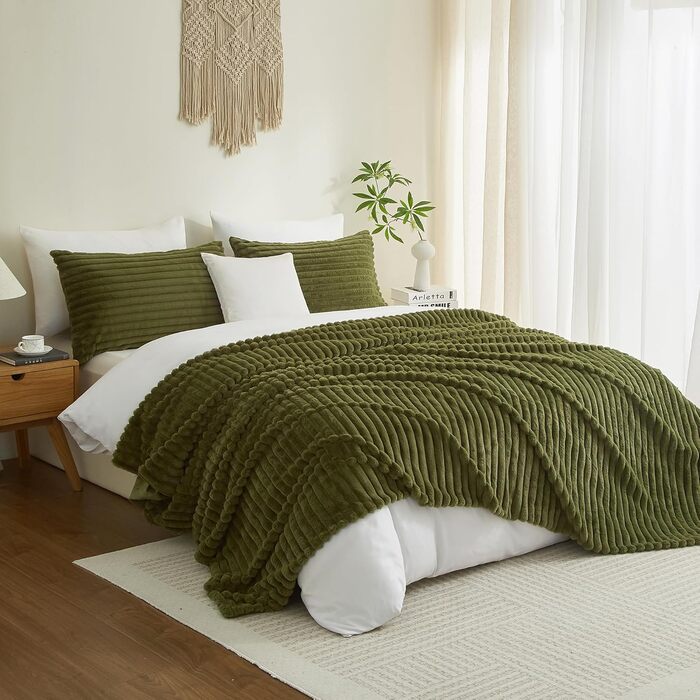 М'яка плюшева ковдра Luofanfei 180x200 см, салатово-кремовий колір, з ефектом 'пухирців', тепла флісова ковдра для спальні, офісу, дивана.