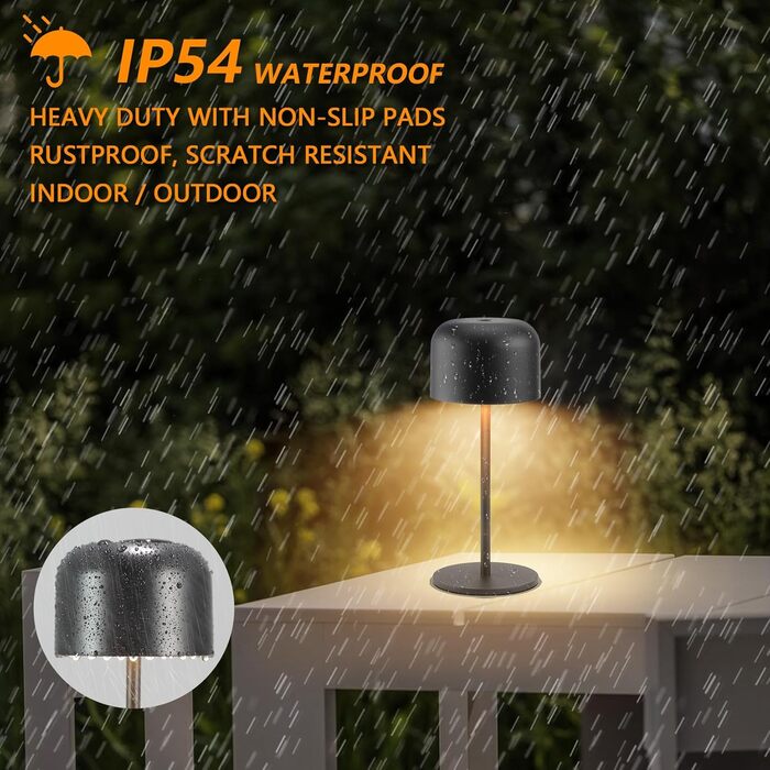 Акумуляторний LED світильник Klighten настільний диммований, чорний, алюміній, IP54, 21 см. З USB-C, 3 кольори світла (3000K-6000K)