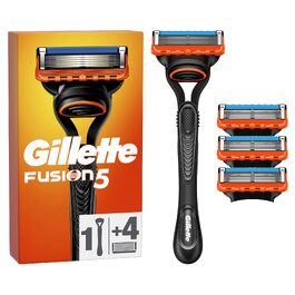 Бритва Gillette Fusion5 для чоловіків, металевий корпус, чорна (1 бритва + 4 змінні касети)