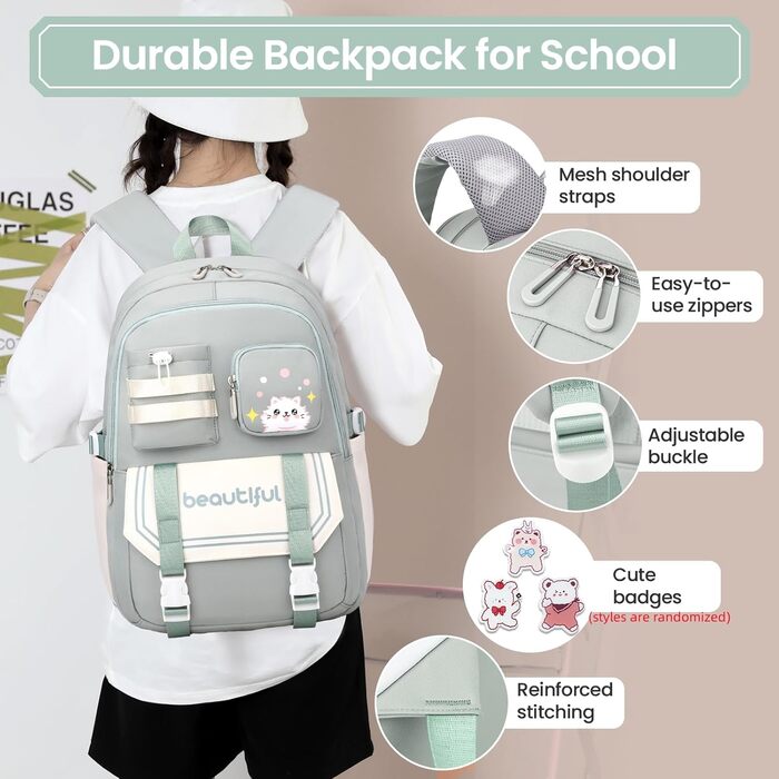 Дитячий рюкзак IvyH для дівчаток – велика місткість, водонепроникний, ідеальний для школи (2-6 клас), зелений