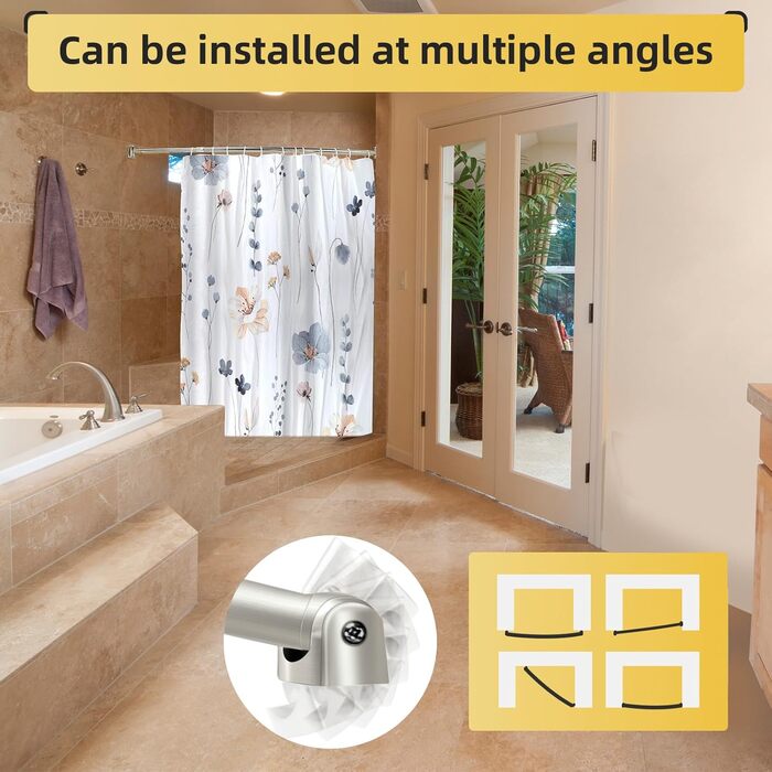 Регульована вигнута штанга для душу, широка, з нержавіючої сталі, для ванної кімнати, 106,7–182,9 см